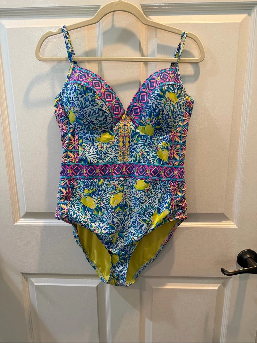 Lilly Pulitzer Palma One Piece Swimsuit Resort White Zest For Life Size 14